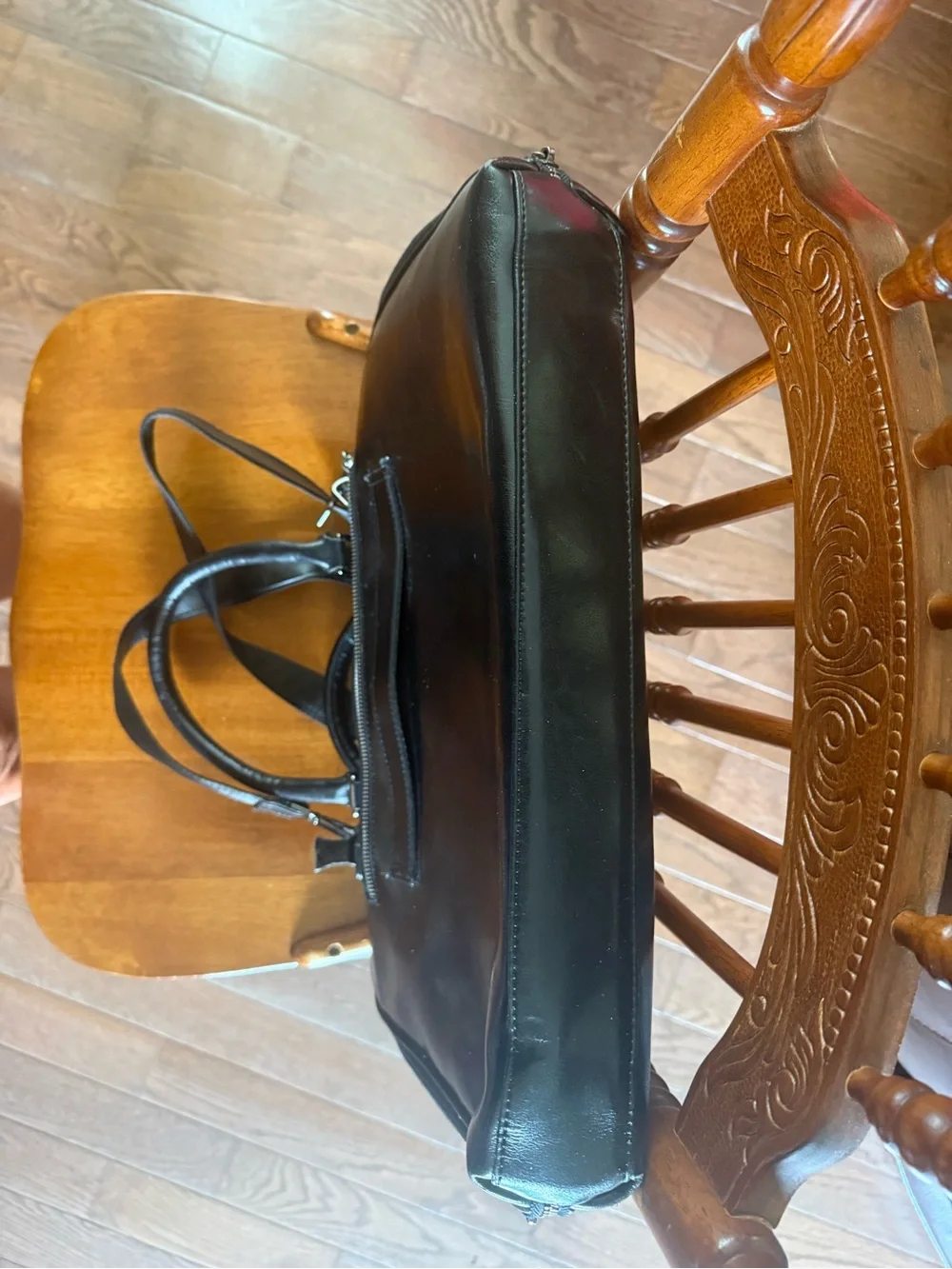 Black Leather Laptop Tote for Women